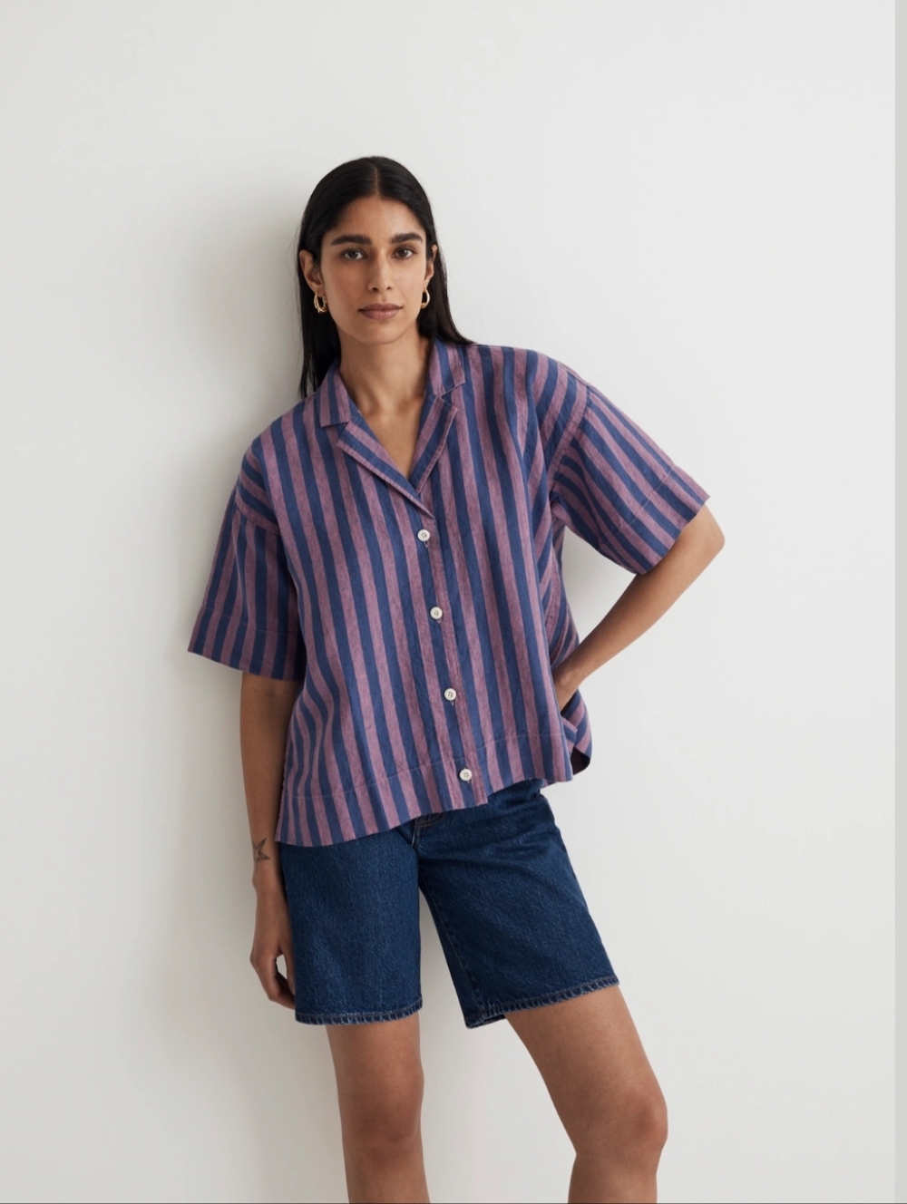 Madewell 100% Linen Button-Up Camp Shirt Short Sleeve Top XS